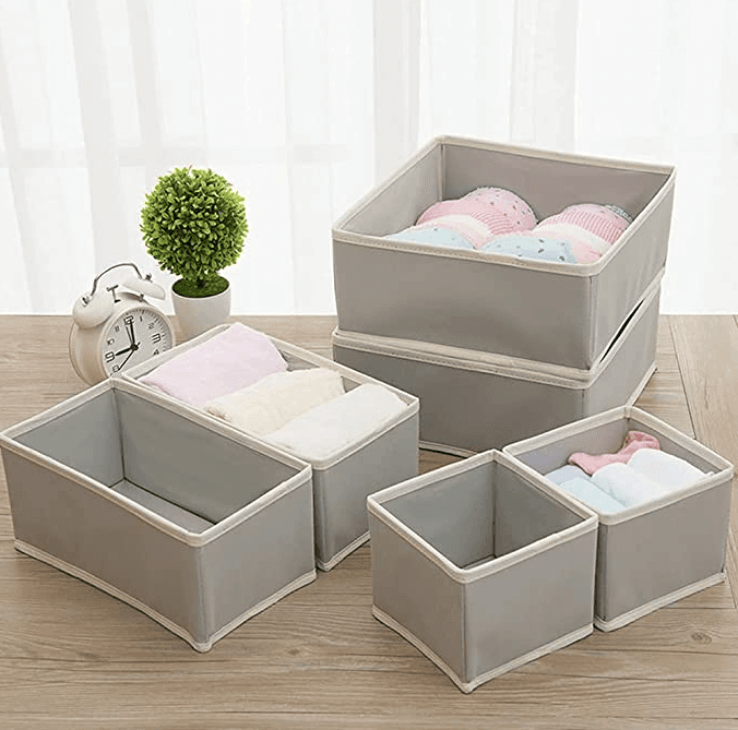 6 Pack grey/beige Fabric Drawer Organisers – Storage Boxes for Underwear & Clothes - FOUR CORNERS