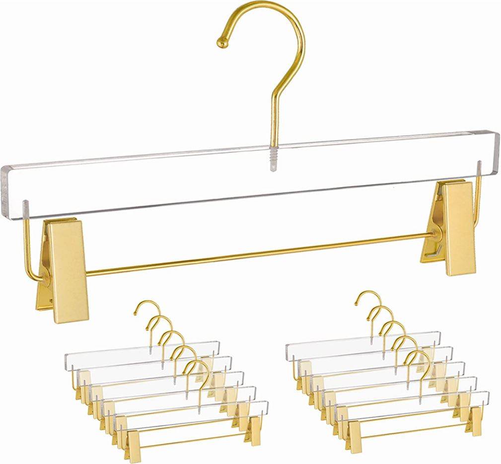 Clear Acrylic Skirt Hangers with Gold Clips – Elegant Clothes Hangers - FOUR CORNERS