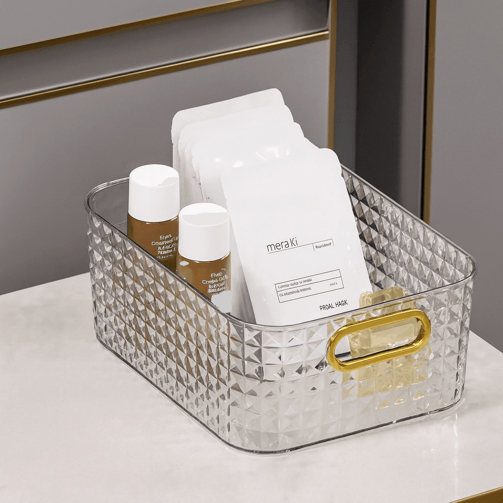 Elegant Clear Plastic Container with Gold Handle – Diamond Design - FOUR CORNERS