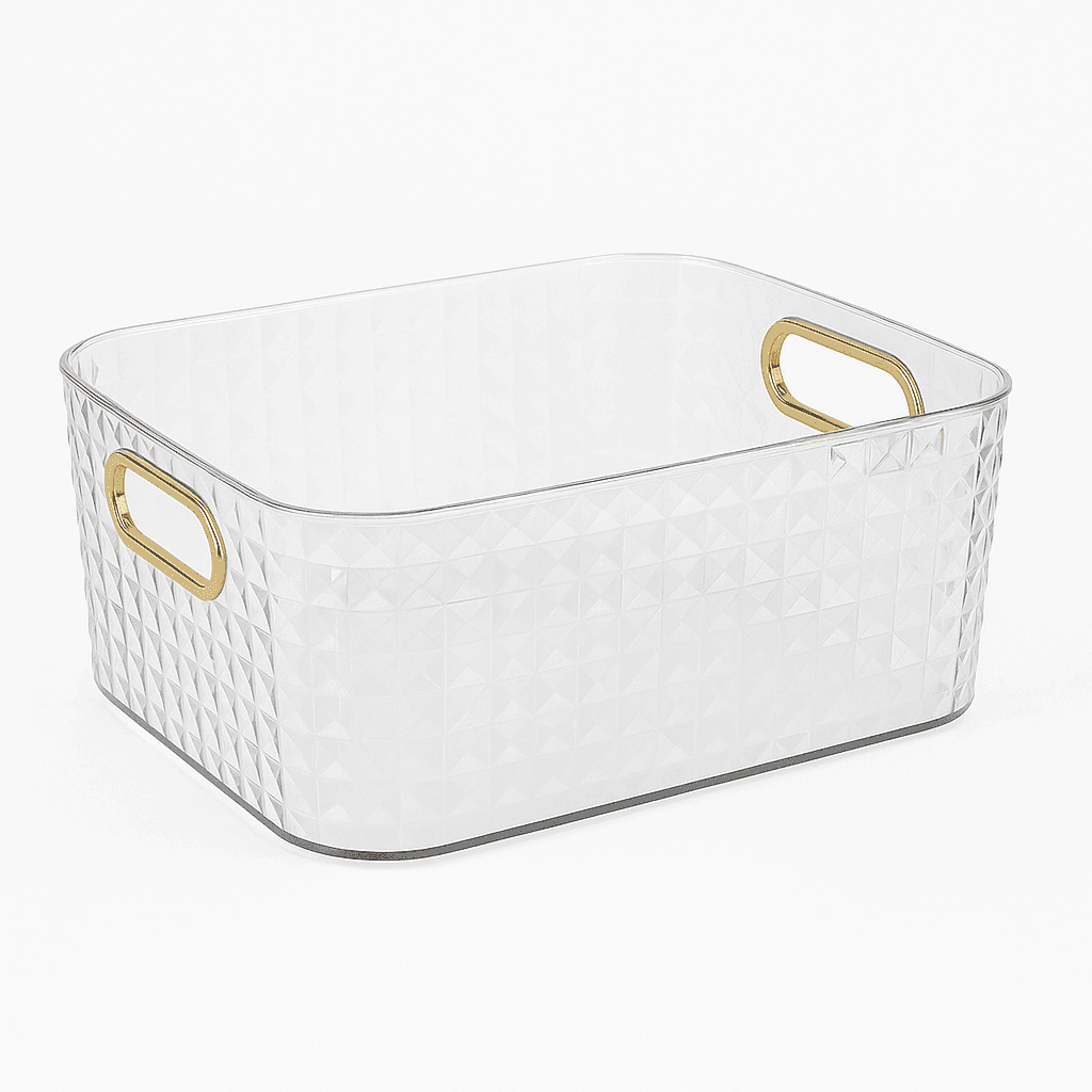 Elegant Clear Plastic Container with Gold Handle – Diamond Design - FOUR CORNERS