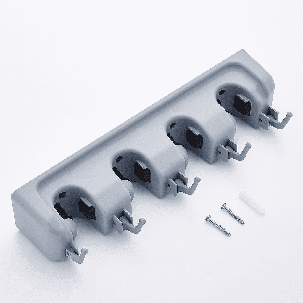 Wall Mounted Mop and Broom Holder with Hooks - FOUR CORNERS