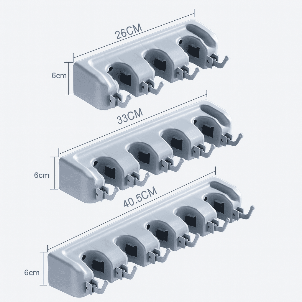 Wall Mounted Mop and Broom Holder with Hooks - FOUR CORNERS