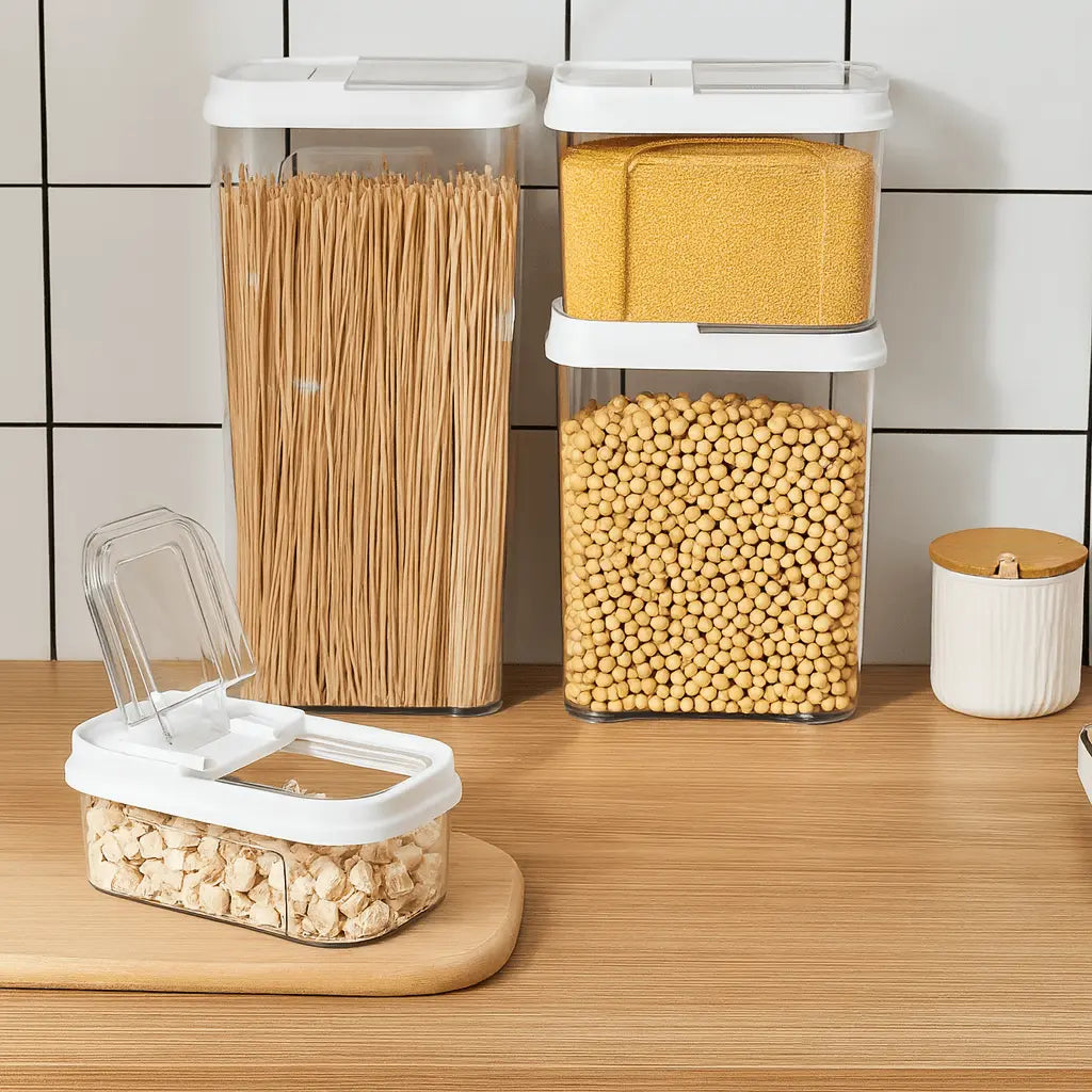 Clear Plastic Cereal Container – Stackable Food Storage with Flip Lid