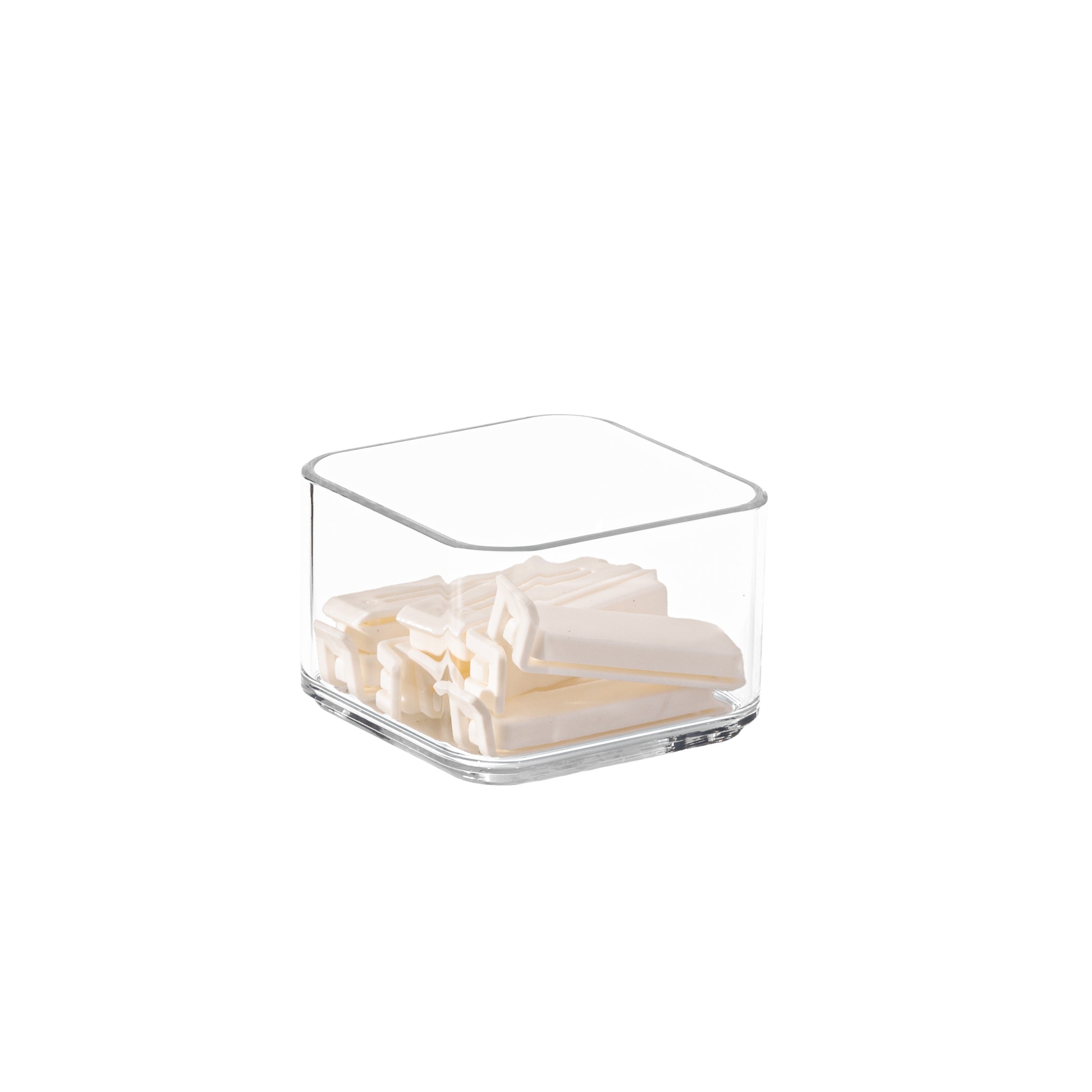 TOW Clear plastic container with bag clips on a white background