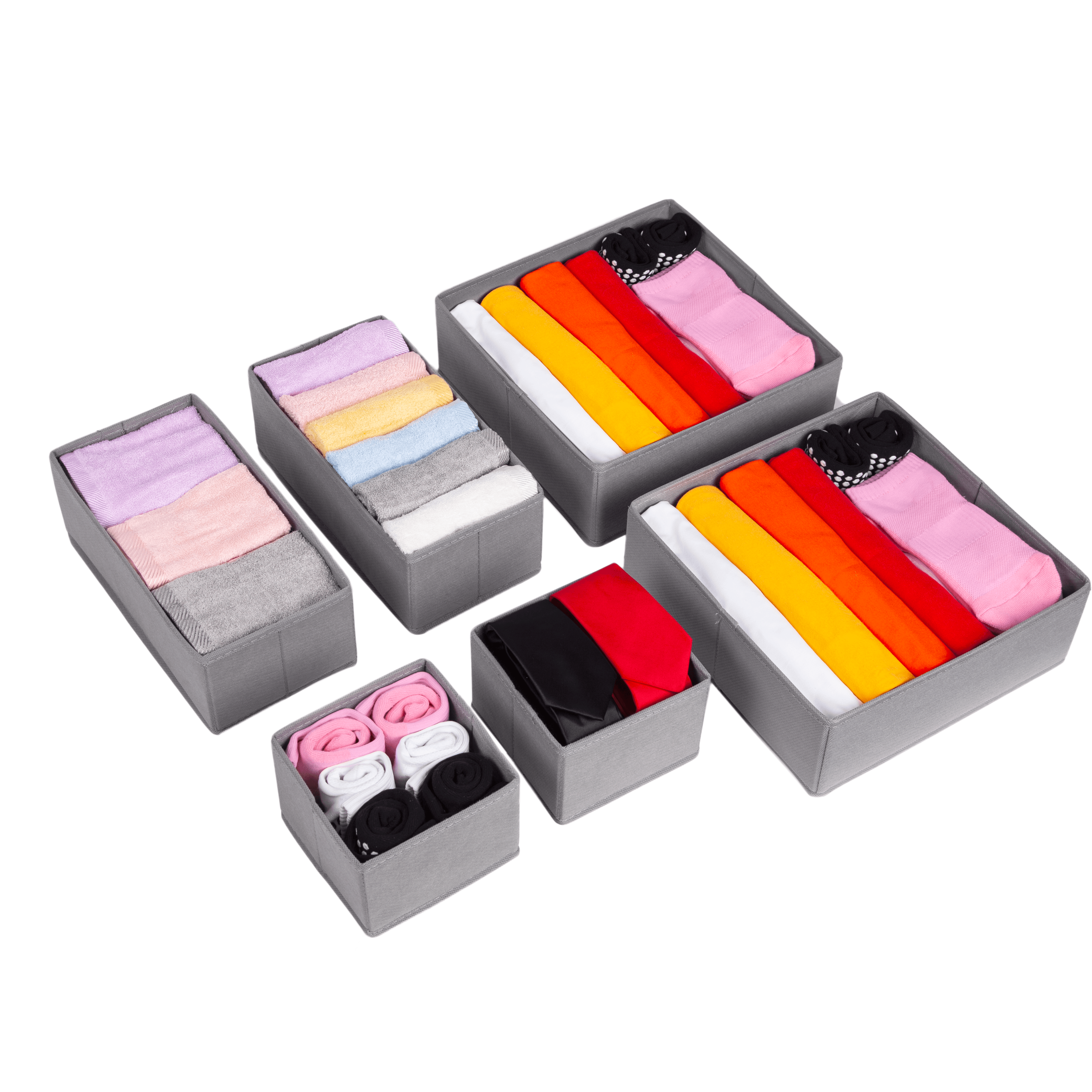 6 Pack Grey Fabric Drawer Organisers – Storage Boxes for Underwear & Clothes - FOUR CORNERS