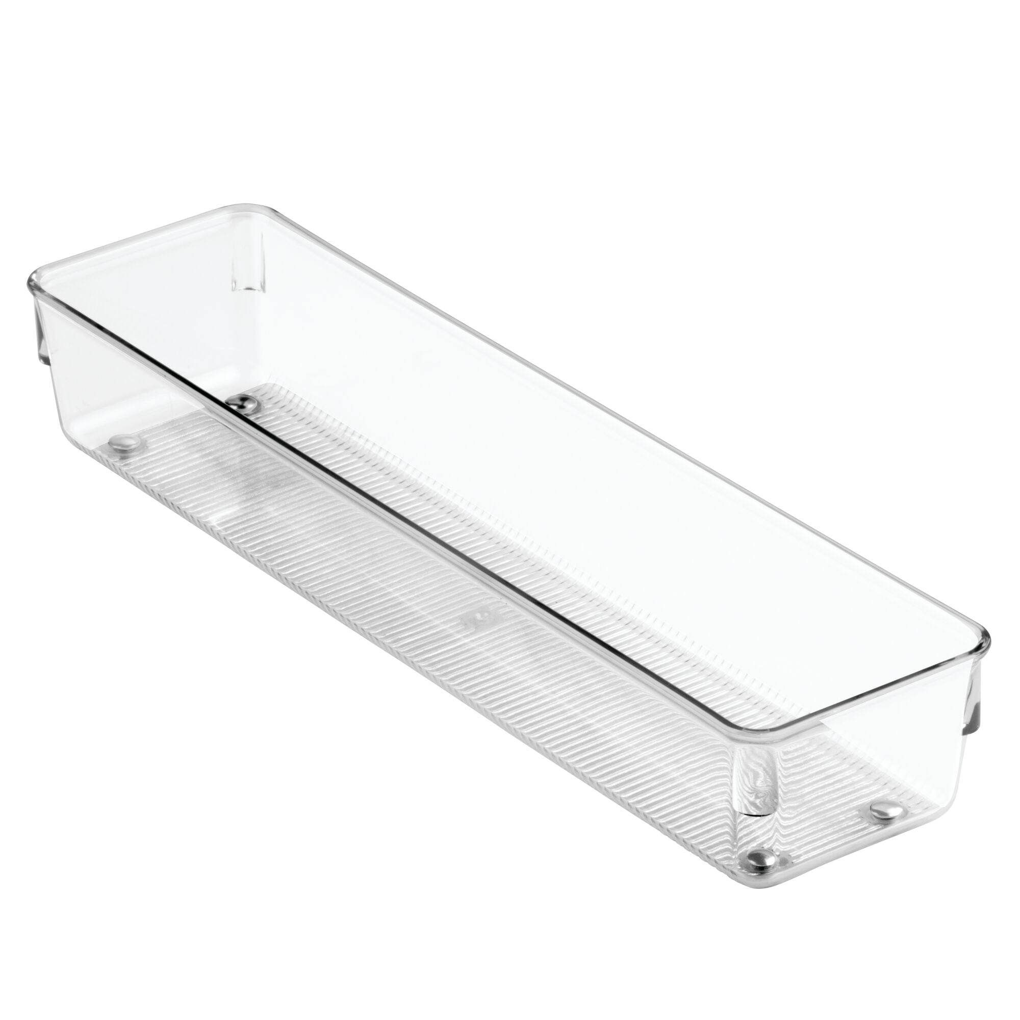 Clear plastic drawer organiser on a white background