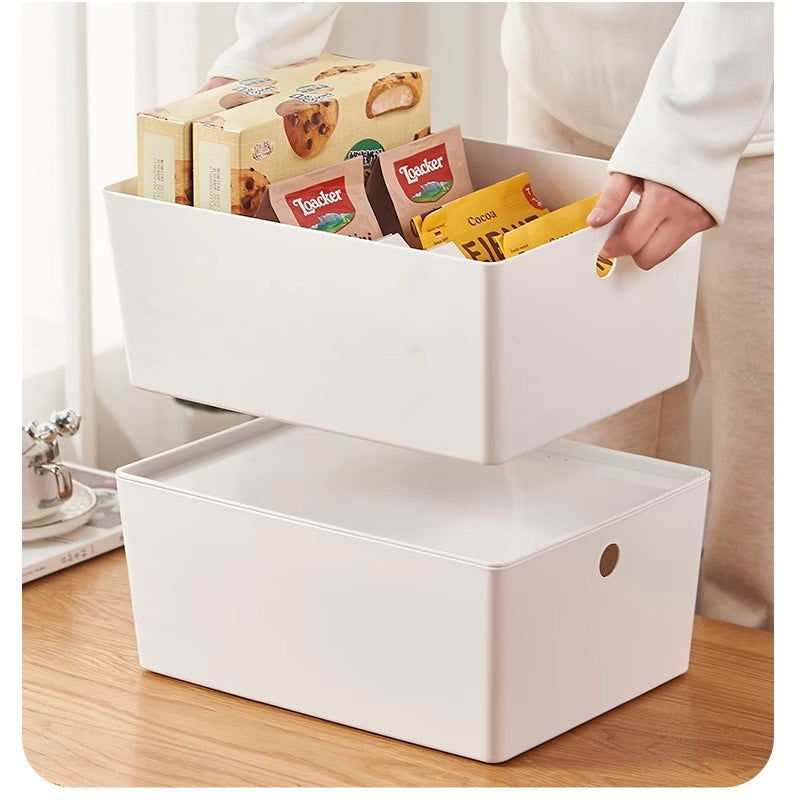 Large White Stackable Storage Box with Lid