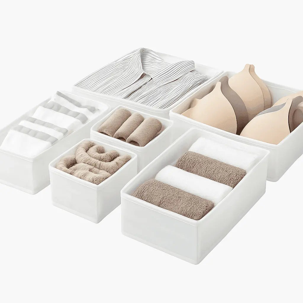 6-Pack White Fabric Drawer Organisers Storage Boxes