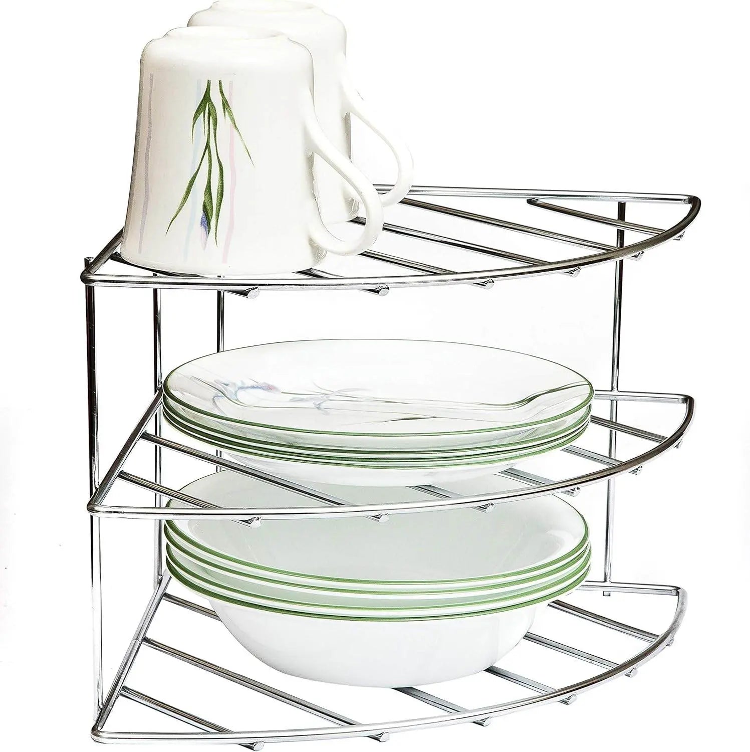 3-Tier Chrome Corner Dish Rack –  Kitchen Storage Organizer