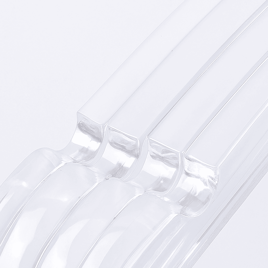 Close-up of clear Acrylic Hangers on a white background