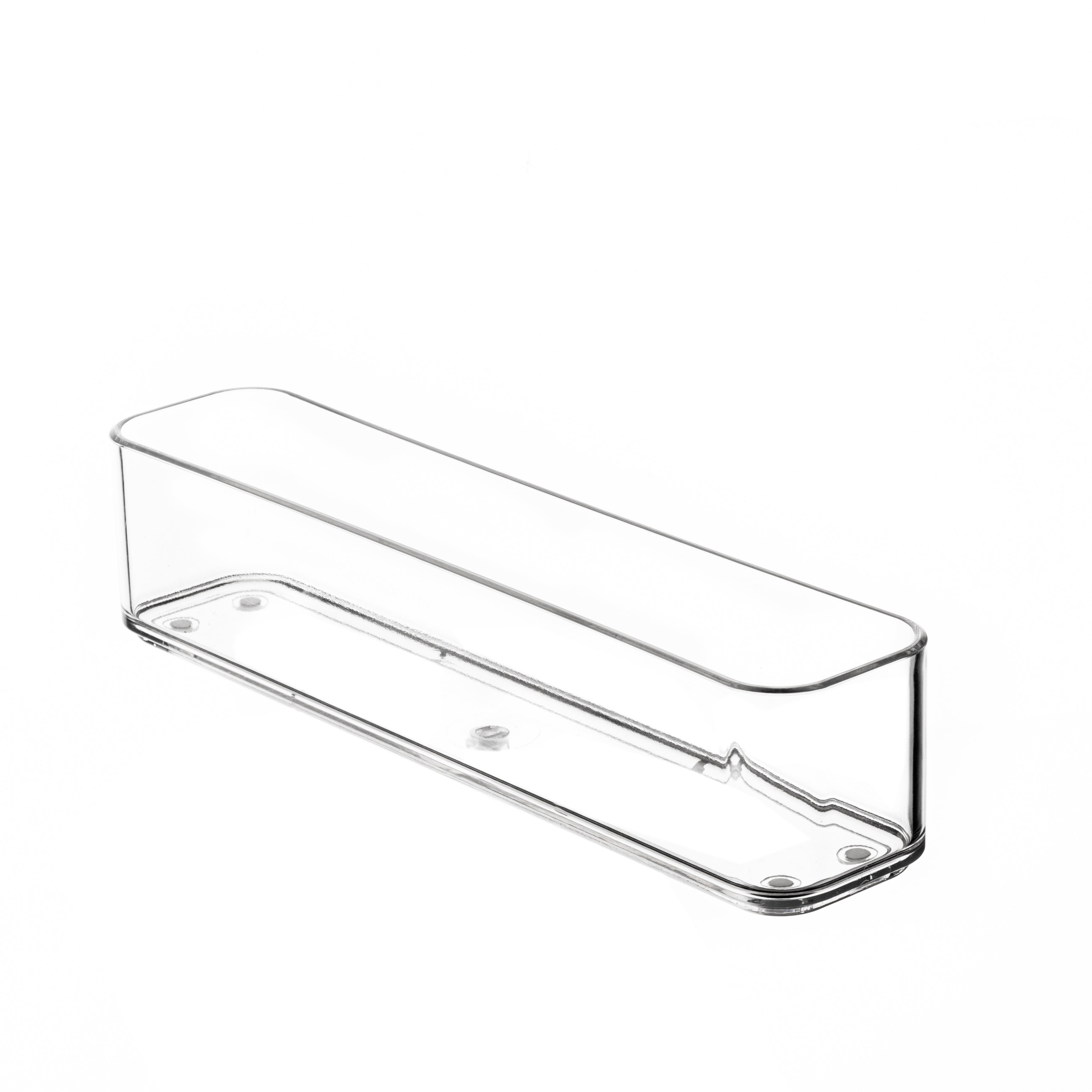 Clear plastic drawer organiser insert on a white background