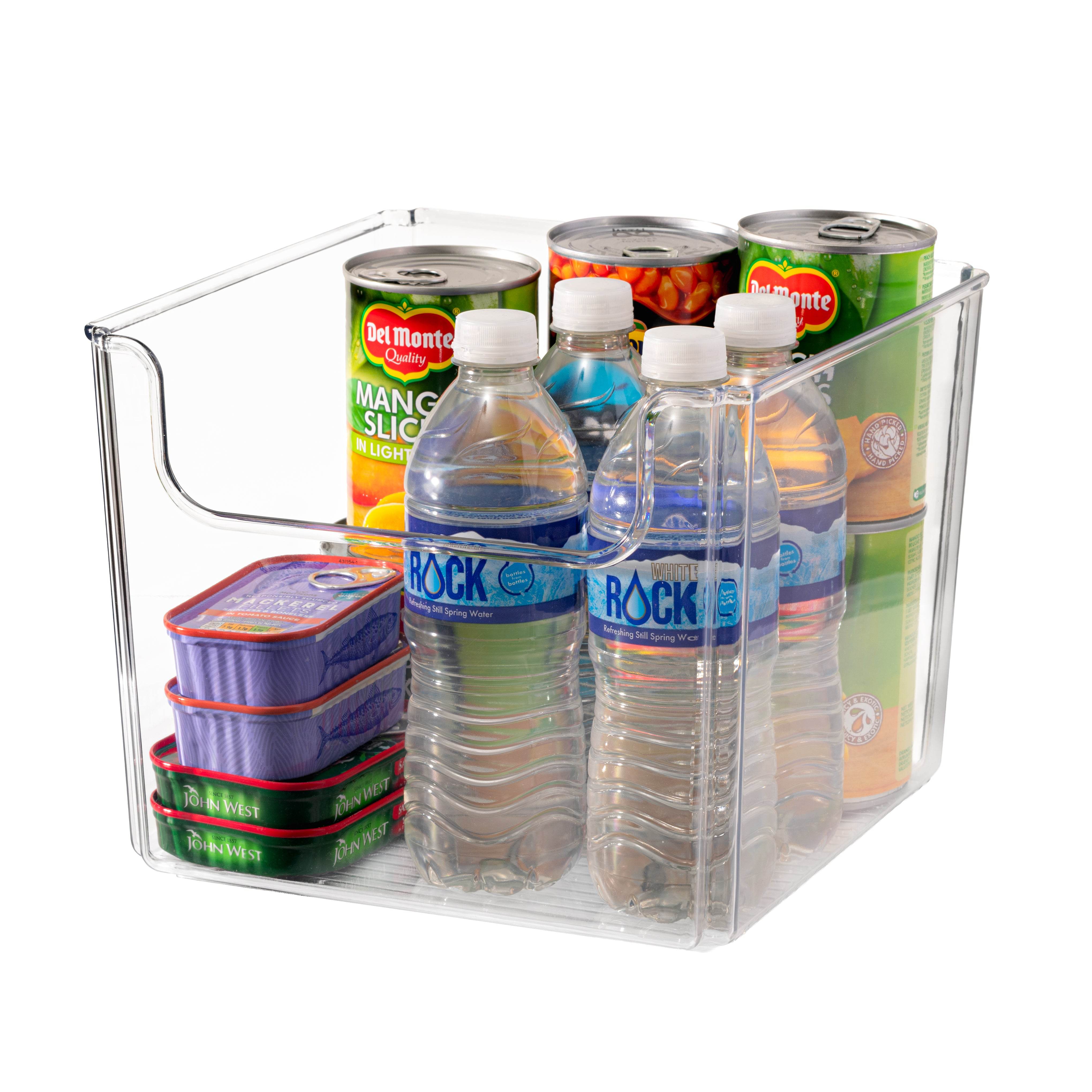 Open Front Bin 10 x  10 x 8" with bottles and jars inside on a white background.