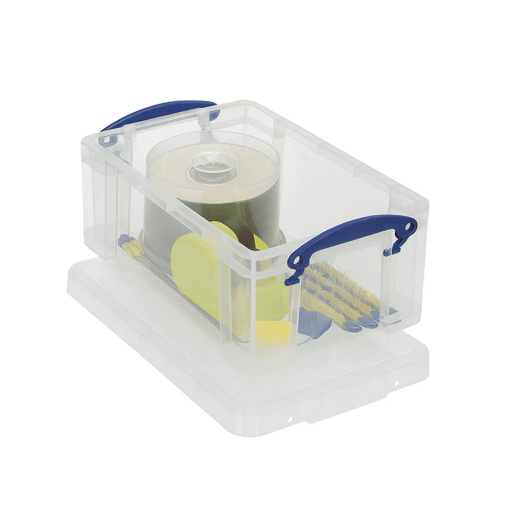 Really Useful Box with blue handles on a white background