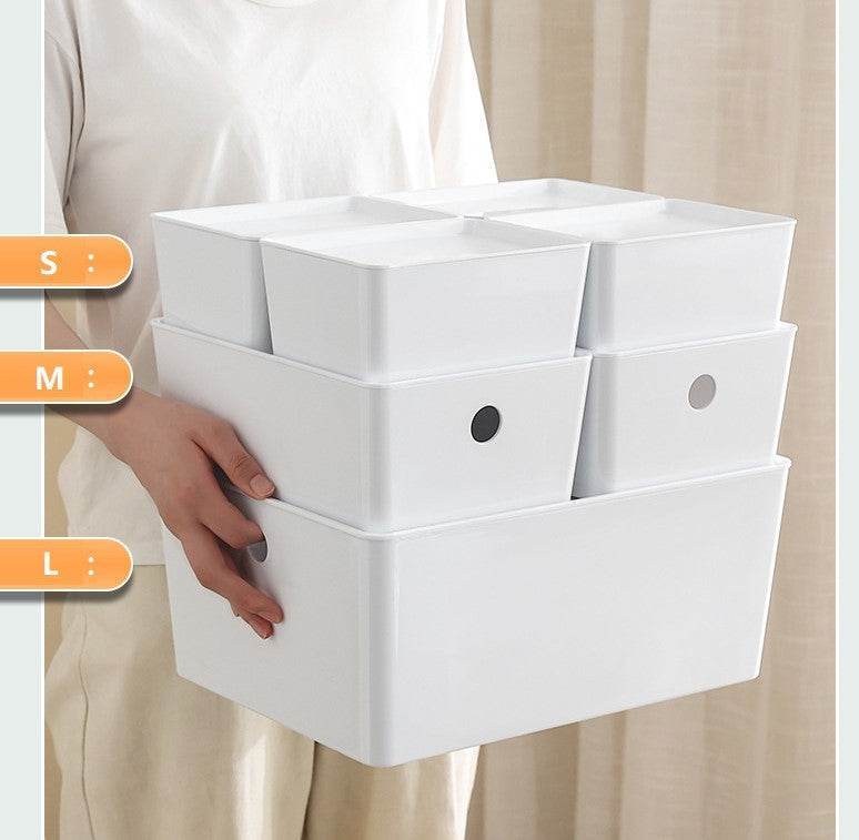 Small White Stackable Storage Box with Lid - FOUR CORNERS