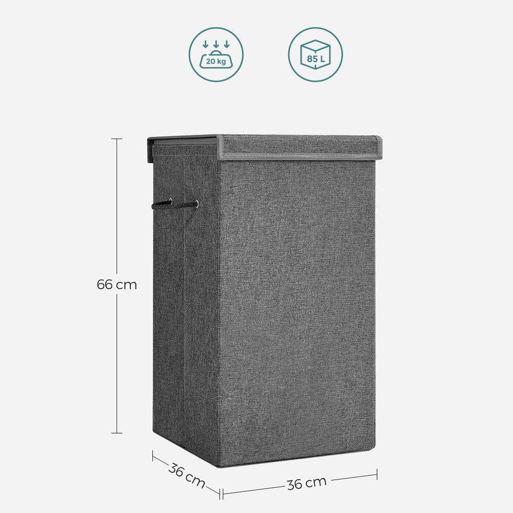 Songmics Laundry Hamper 85L with the dimensions on a clear background