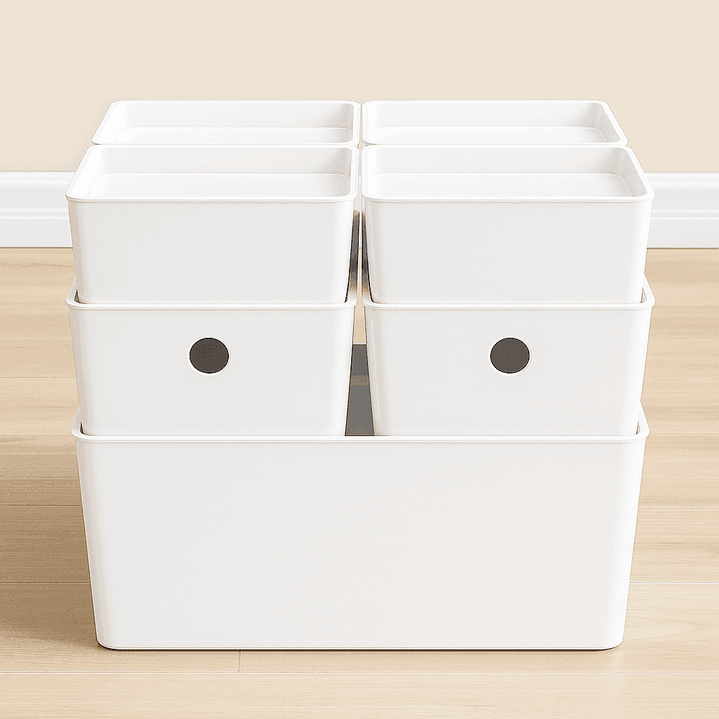 Small White Stackable Storage Box with Lid - FOUR CORNERS